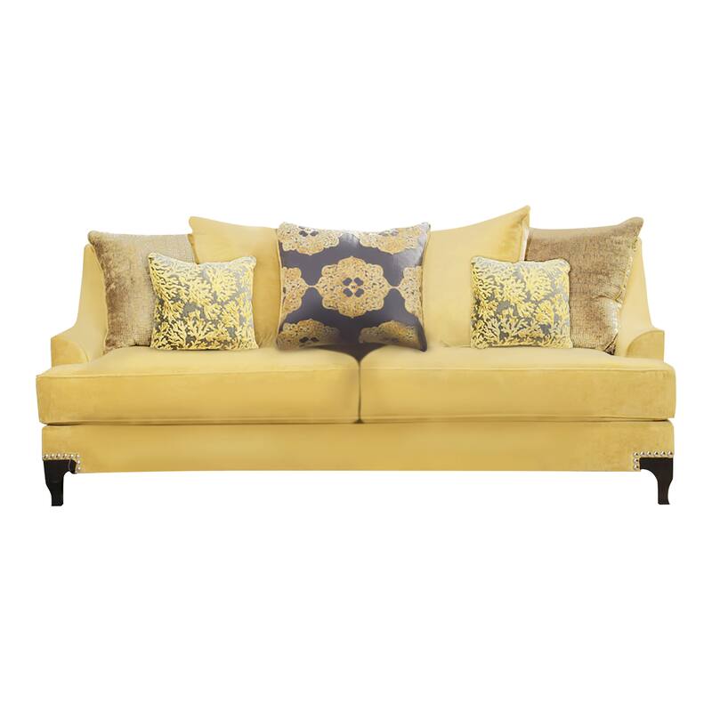 Gisc Taupe Contemporary Fabric Padded Nailhead 2-Piece Sofa and Loveseat Set by Furniture of America