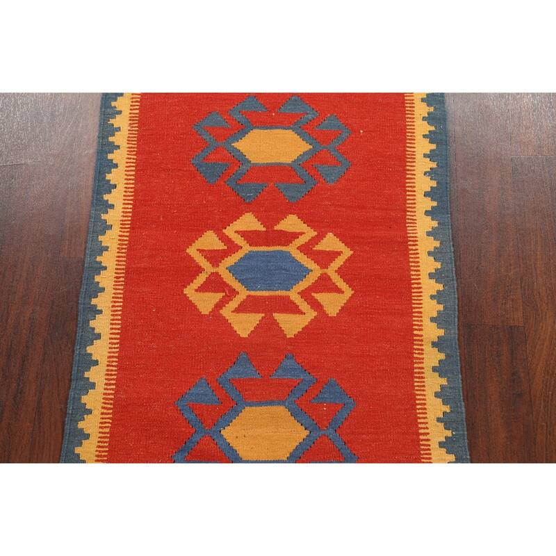 Tribal Kilim Shiraz Persian Wool Area Rug Flat-weave Bedroom Carpet - 2'8" x 4'6"