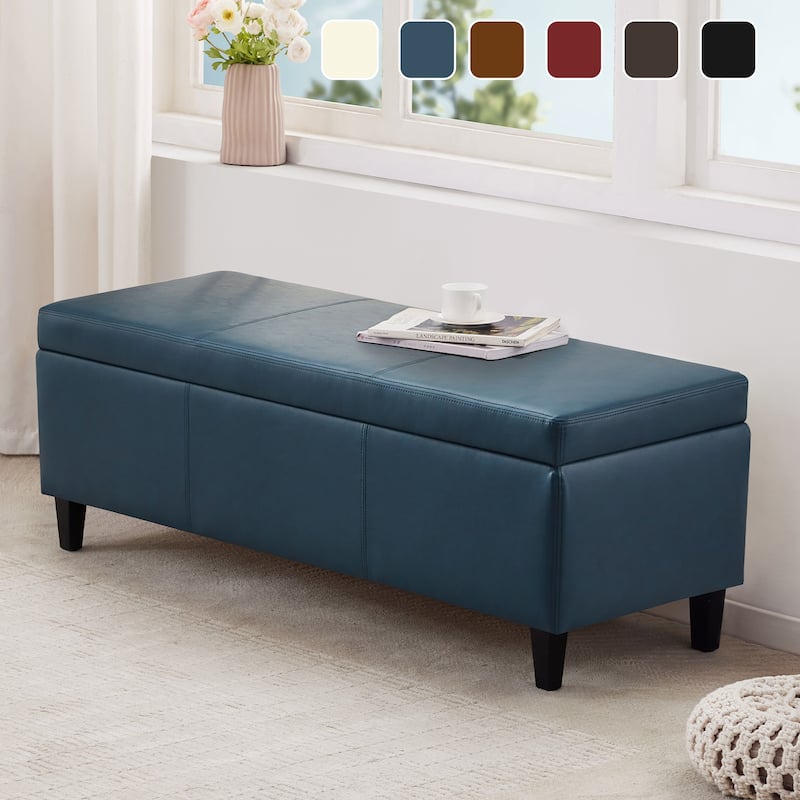 50.3" x 17.50" x 18" Upholstered Rectangular Storage Ottoman-Faux Leather