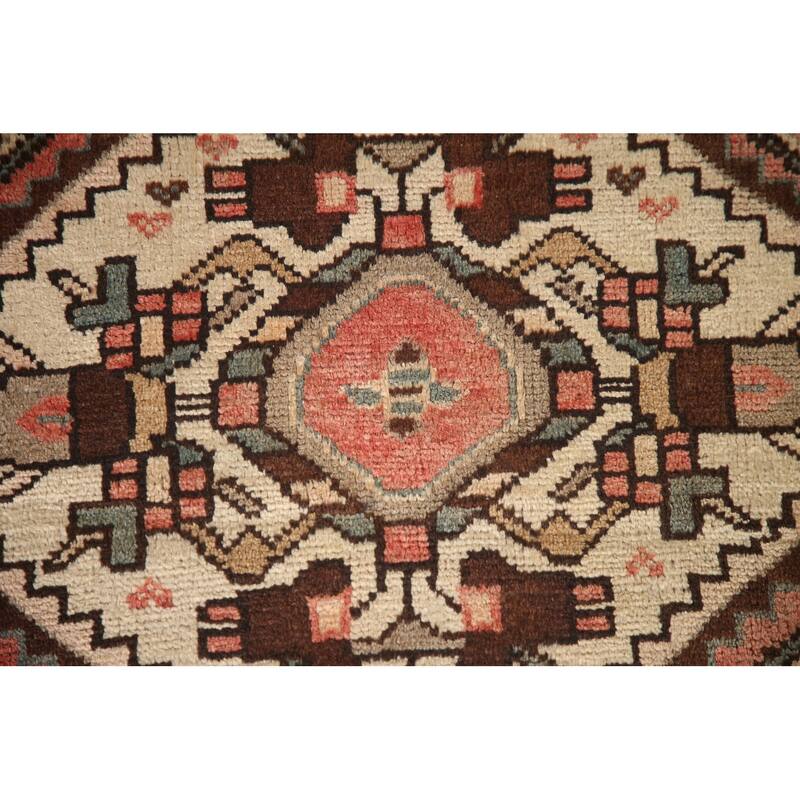 Hand Knotted Oriental 100% Wool Carpet Traditional Geometric Red Hamedan Runner Rug - 10' 3'' X 3' 6''