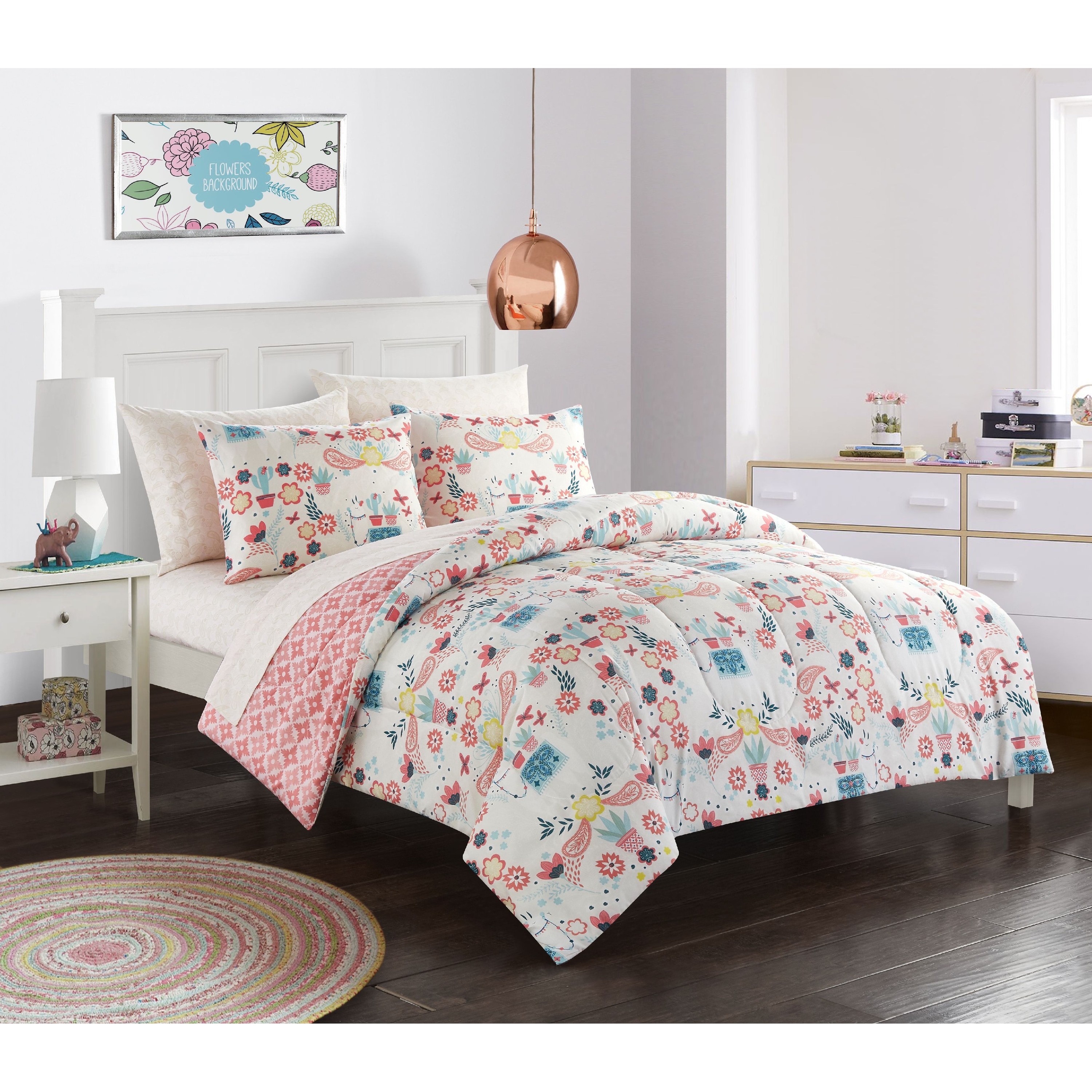 Mainstays Kids Paris Bed in a Bag Bedding w/ Reversible Comforter Twin 