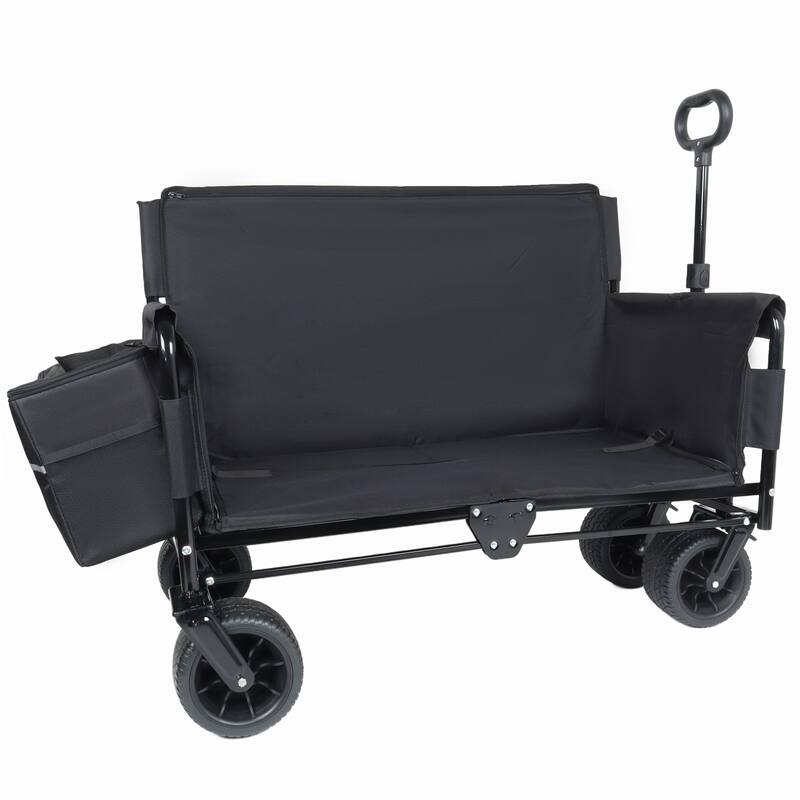3-in-1 Folding Wagon Cart with Bench Seat, patent protection- Includes 1 ice pack, 500lbs Heavy-Duty Utility Wagon