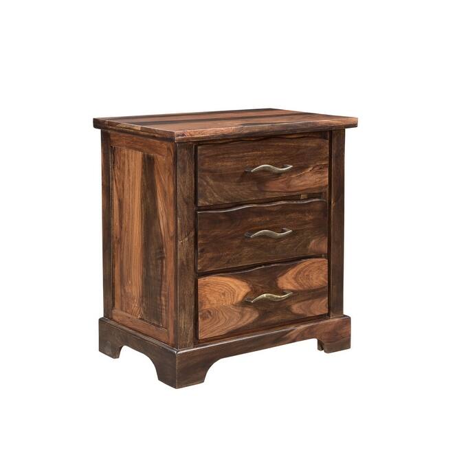 HomeRoots 27" Dark Brown Solid Wood Three Drawer Nightstand