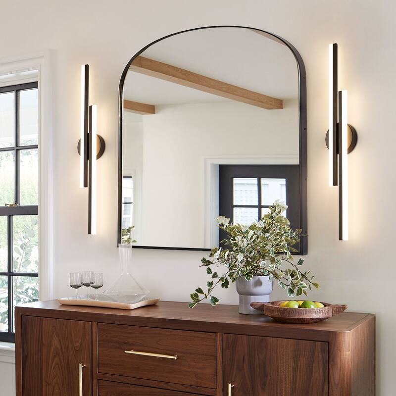 32.28 in. 2-Light Modern Black Linear LED Vanity Light with Light Bars, Damp Rated for Bathroom