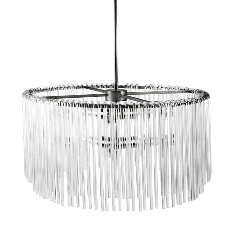 Mercana Anna (26"x 14") Hanging Gun-Metal and Glass Rod Six Bulb Chandelier - 26.0L x 26.0W x 14.0H