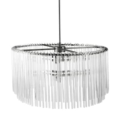 Mercana Anna (26"x 14") Hanging Gun-Metal and Glass Rod Six Bulb Chandelier - 26.0L x 26.0W x 14.0H