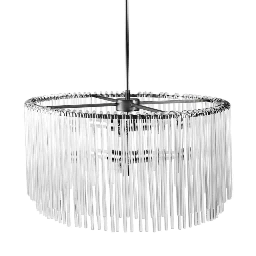 Mercana Anna (26"x 14") Hanging Gun-Metal and Glass Rod Six Bulb Chandelier - 26.0L x 26.0W x 14.0H