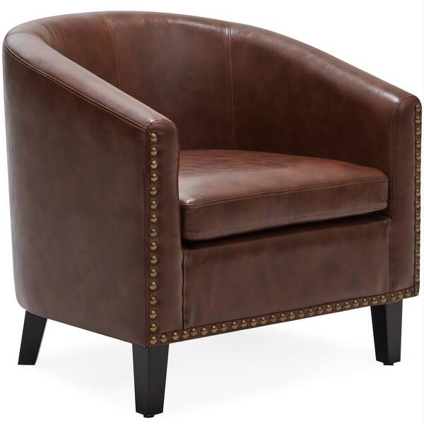 Shop Black Friday Deals On Belleze Upholstered Armchair Faux Leather Nailhead Tub Barrel Brown Standard On Sale Overstock 29549084