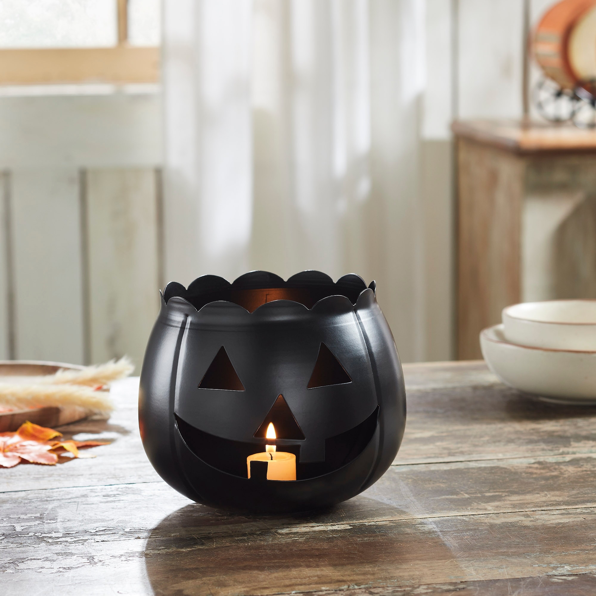Jack-O-Lantern Candle Holder Black 6.25x7.5x7.5 - N/A