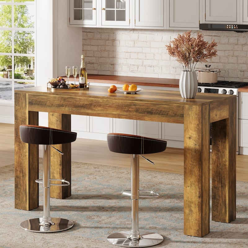 63" Rectangular Dining Table, Wooden Kitchen Table for Family Meals, Apartment & Small Spaces - Brown