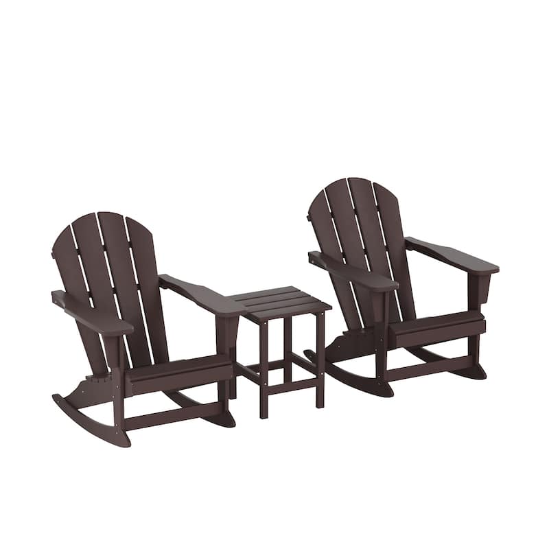 Polytrends Laguna Hdpe All Weather Outdoor Patio Rocking Chairs With Side Table (3-Piece Set)