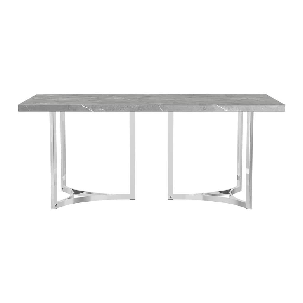 Rectangular Faux Marble Dining Table with Steel Base in Grey - Grey/Chrome