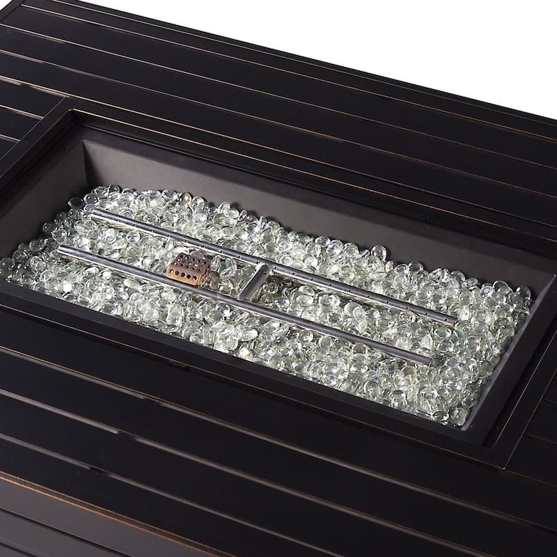 Rectangular 48 in. x 36 in. Aluminum Propane Fire Pit Table, Glass Beads, Two Covers, Lid, 57,000 BTUs - N/A