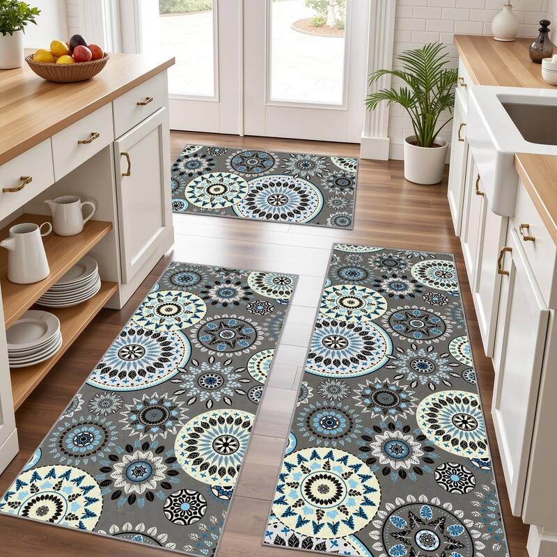 Boho Kitchen Rugs Non-Slip Washable Farmhouse Kitchen Mat 3 Piece Set - 20"x32"+20"x48"+20"x59"