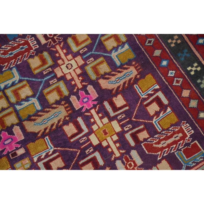 Hand Knotted Oriental 100% Wool Carpet Traditional Geometric Purples Tabriz Runner Rug - 9' 4'' X 4' 1''