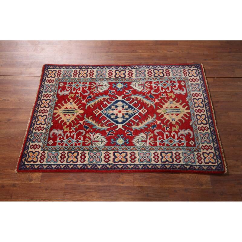 Red Floral Kazak Foyer Rug Handmade Wool Carpet - 2'9" x 4'2"