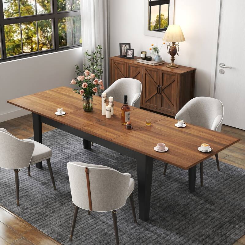 Dining Table, 106.3" Large Extendable Kitchen Table - Walnut+black