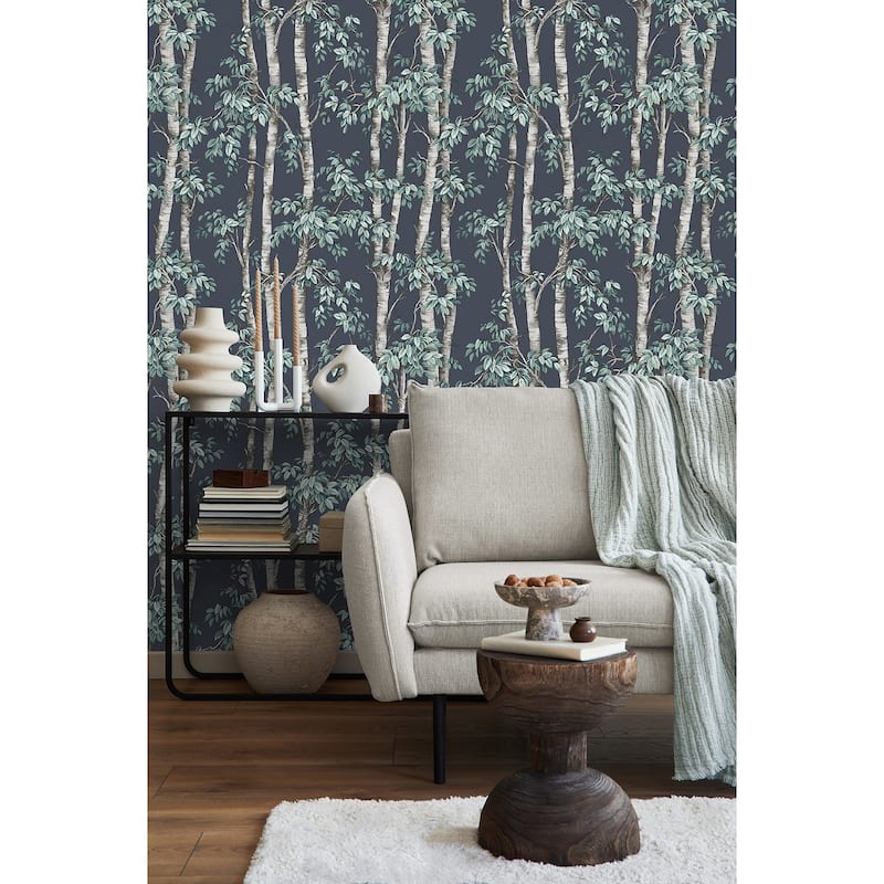 Fine Decor Bastian Blue Trees Wallpaper - N/A