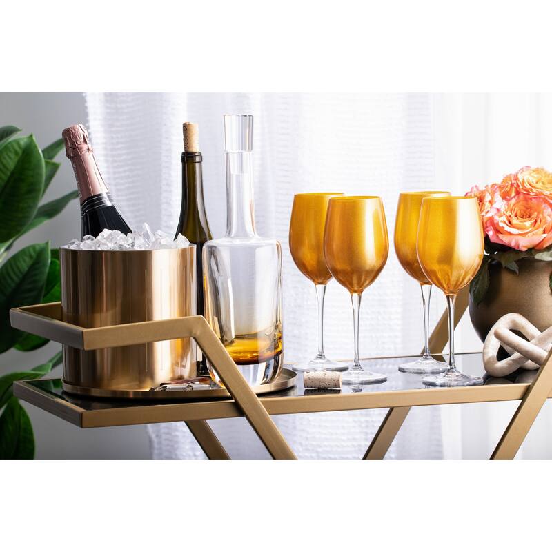 Majestic Gifts Inc. Glass Wine/Water Goblet Set/6 - Gold Glass W/ Clear Stem - 18 oz. Made in Europe