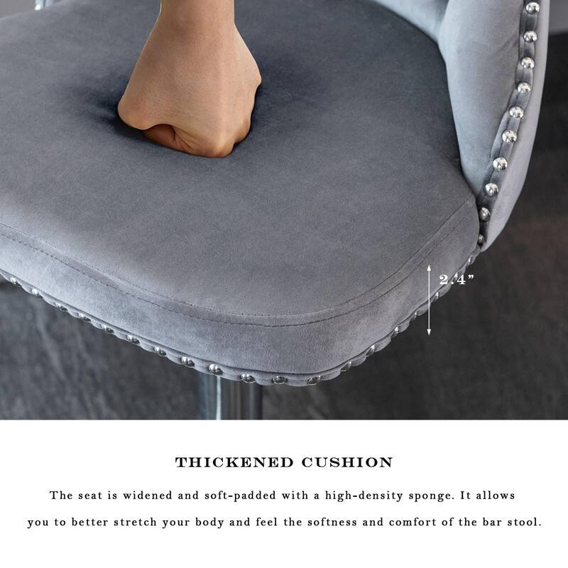 Velvet Upholstered Nailheads Tufted Swivel Bar Stools (Set of 6)