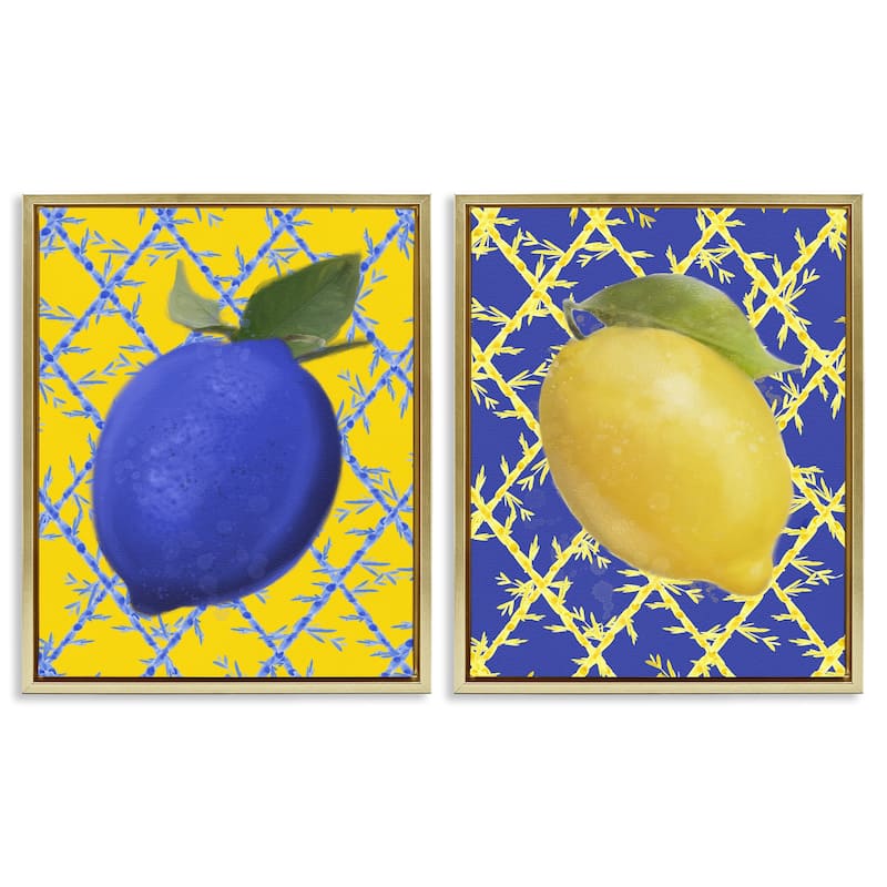 Stupell Bold Blue & Yellow Lemons Framed Floater Canvas Wall Art Design By Matthew Piotrowicz (Set of 2) - 17 x 21 - Gold