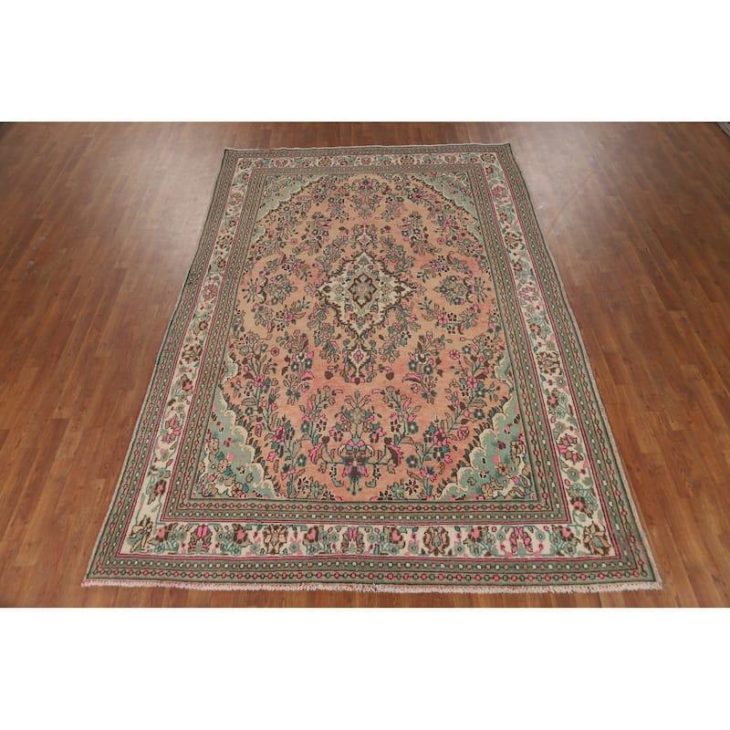 Floral Medallion Hamedan Persian Area Rug Handmade Wool Carpet - 6'8"x 9'8"