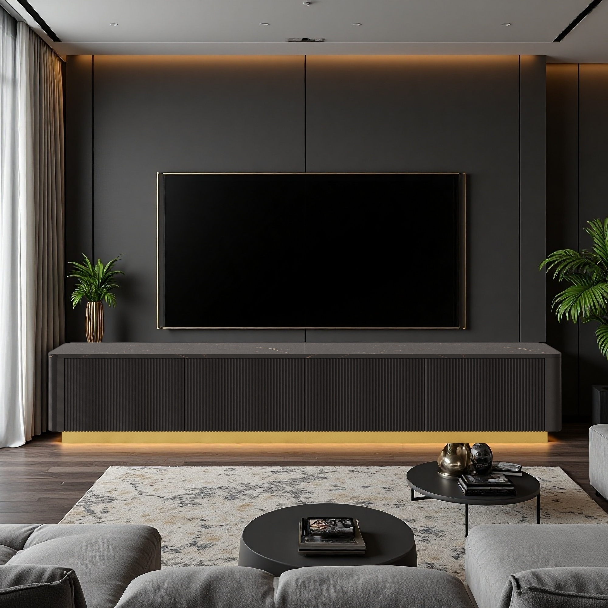 78.7" TV Stand with 4 Drawers & Gold Base, Modern Luxury Style