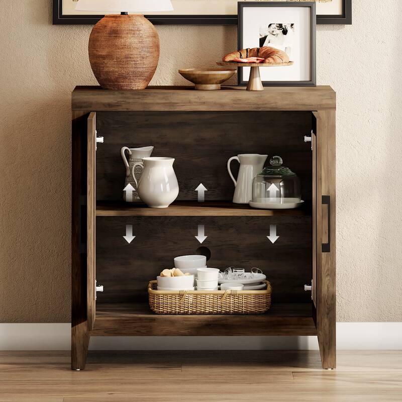 WAMPAT Modern Farmhouse TV Stand, Entertainment Center with Tempered Glass Doors & Adjustable Shelves