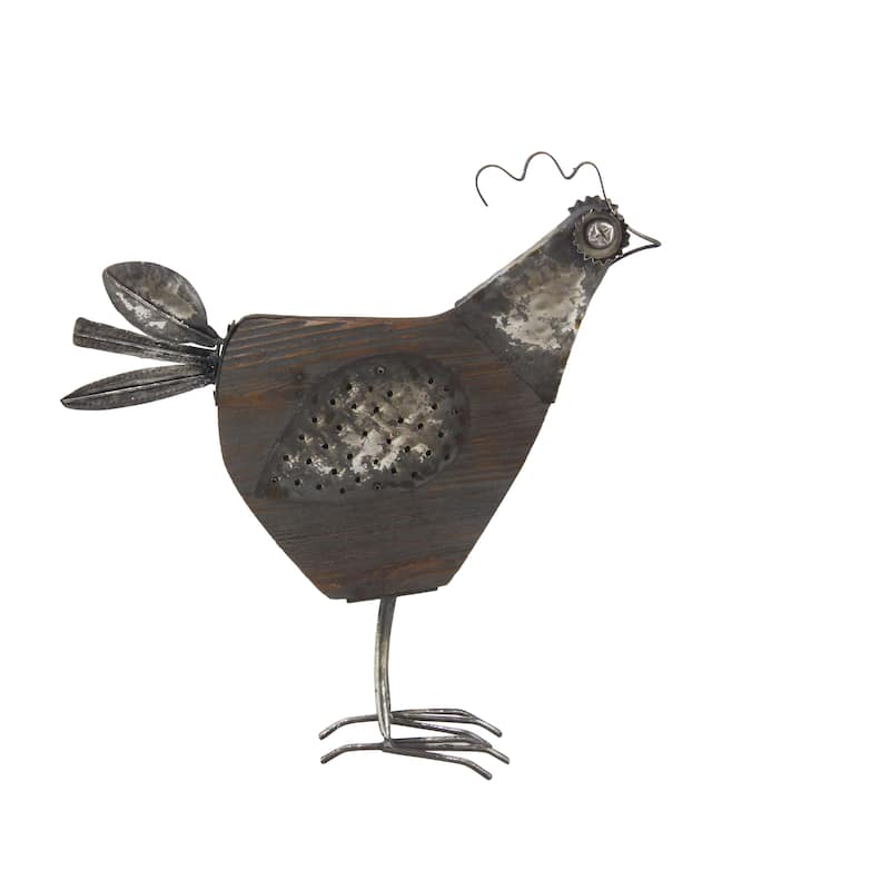 Wood Rooster Garden Sculpture - Black - Roche River Decor - Black