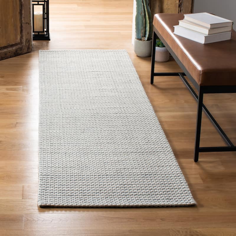 SAFAVIEH Handmade Natura Refiqe Wool Rug - 2'3" x 8' Runner - Silver/Ivory - Runner