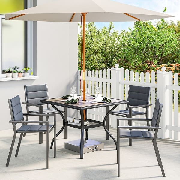 slide 2 of 9, Outsunny Outdoor Dining Table for 4 People, 37" Square Patio Table with Umbrella Hole, Backyard, Deck, Gray Grey
