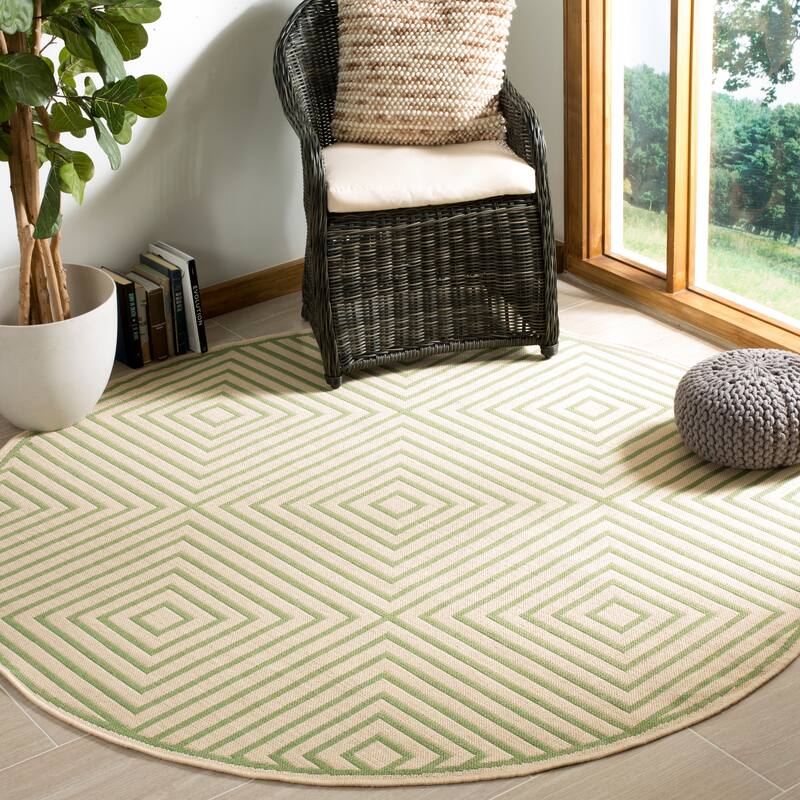SAFAVIEH Linden Loris Indoor/ Outdoor Waterproof Patio Backyard Rug - 6'7" Round - Cream/Olive