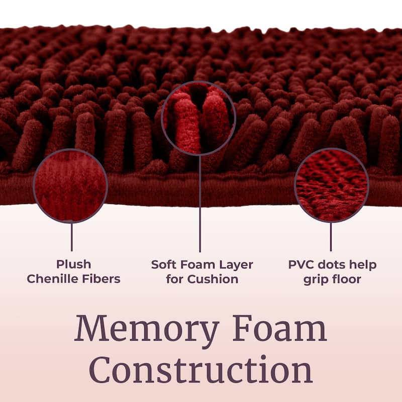 58x24-Inch Bathroom Runner with Non-Slip Backing - Absorbent High-Pile Chenille Memory Foam Bathroom Rug by Windsor Home