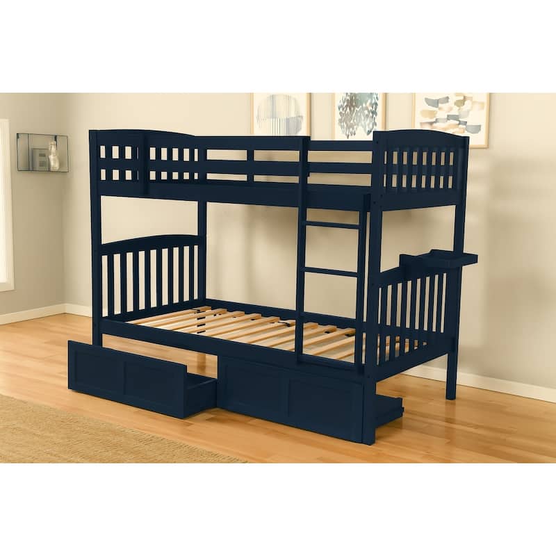 Somette Claire Twin Bunk Bed with Storage Drawers and Tray (Mattresses Not Included) - Navy Blue