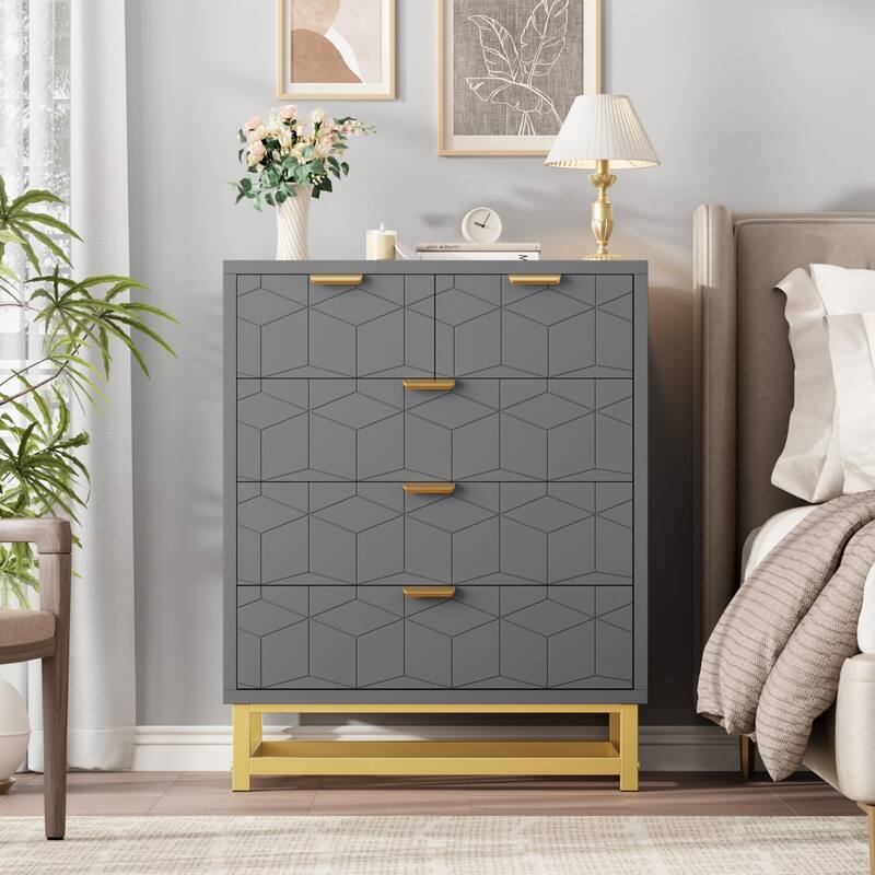 5 Drawer Dresser, Chest with Metal Base, Modern Organizer Cabinet for Bedroom, Living Room, Hallway