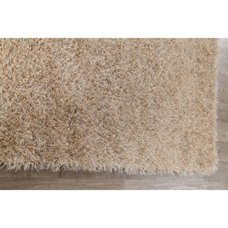 Hand Knotted Oriental Polyester Carpet Modern Contemporary Beige & Ivories Shaggy Area Rug - 7' 5'' X 5' 3''