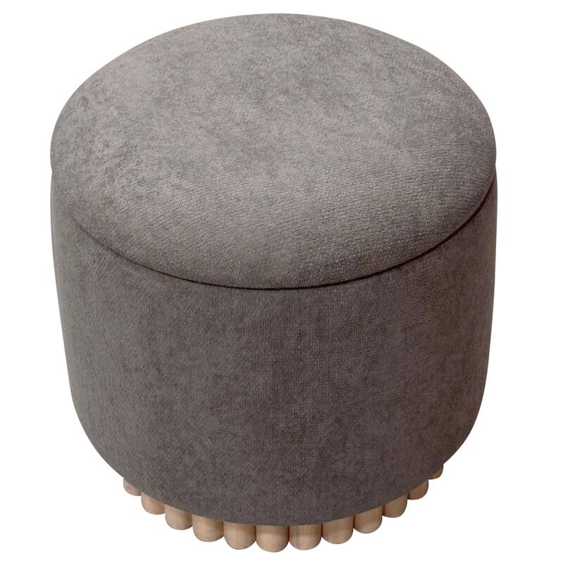 Modern Fabric and Solid Wood Round Storage Ottoman