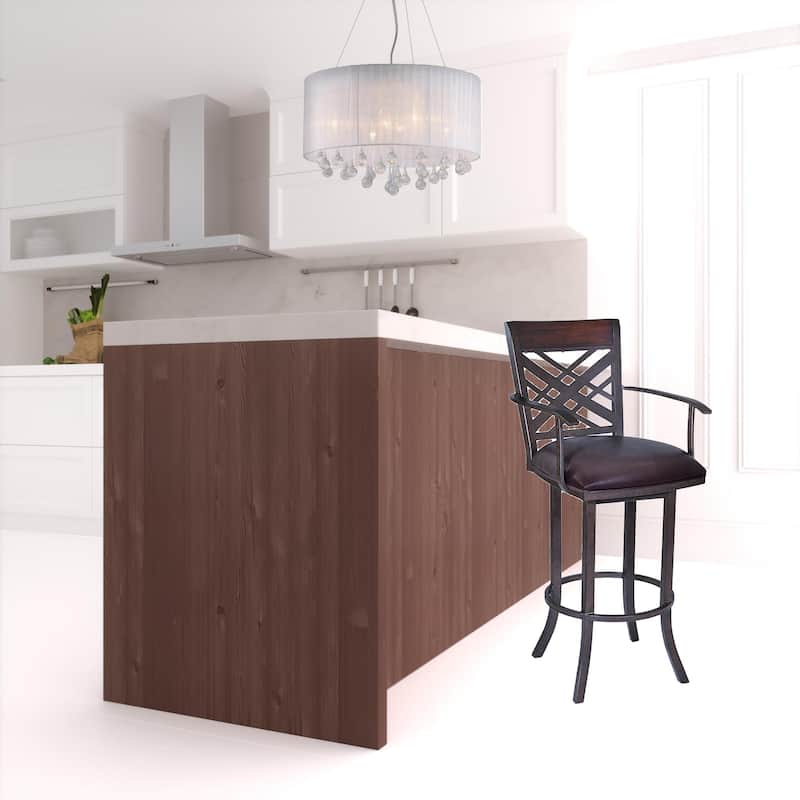 Brown Faux Leather Full Back Counter Bar Stool with Iron Frame and Cushion - 19” x 19” x 45” (D x W x H)