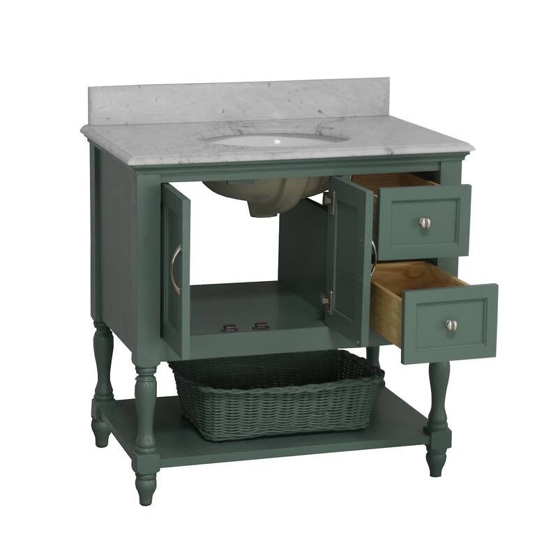 KitchenBathCollection Beverly 36" BathroomVanity w/ Carrara Marble Top