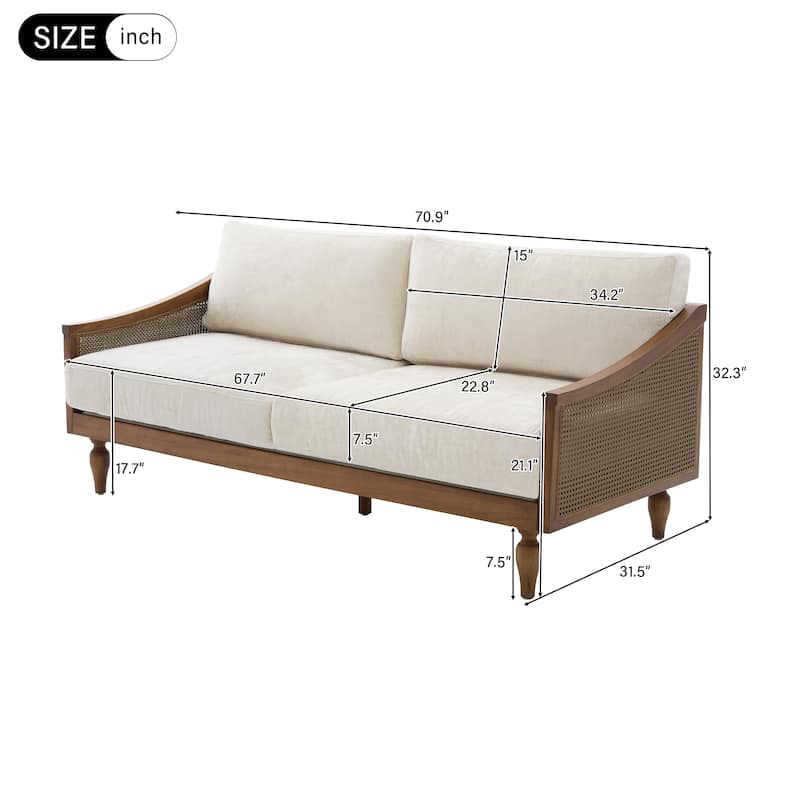 Christopher Knight Home - Riverton Mid-Century Upholstered Loveseat Sofa with Rattan Armrests