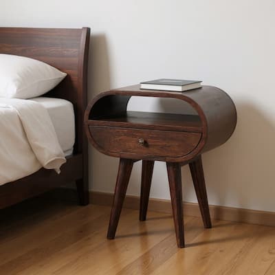 HomeRoots 21" Walnut Solid Wood Oval One Drawer Nightstand
