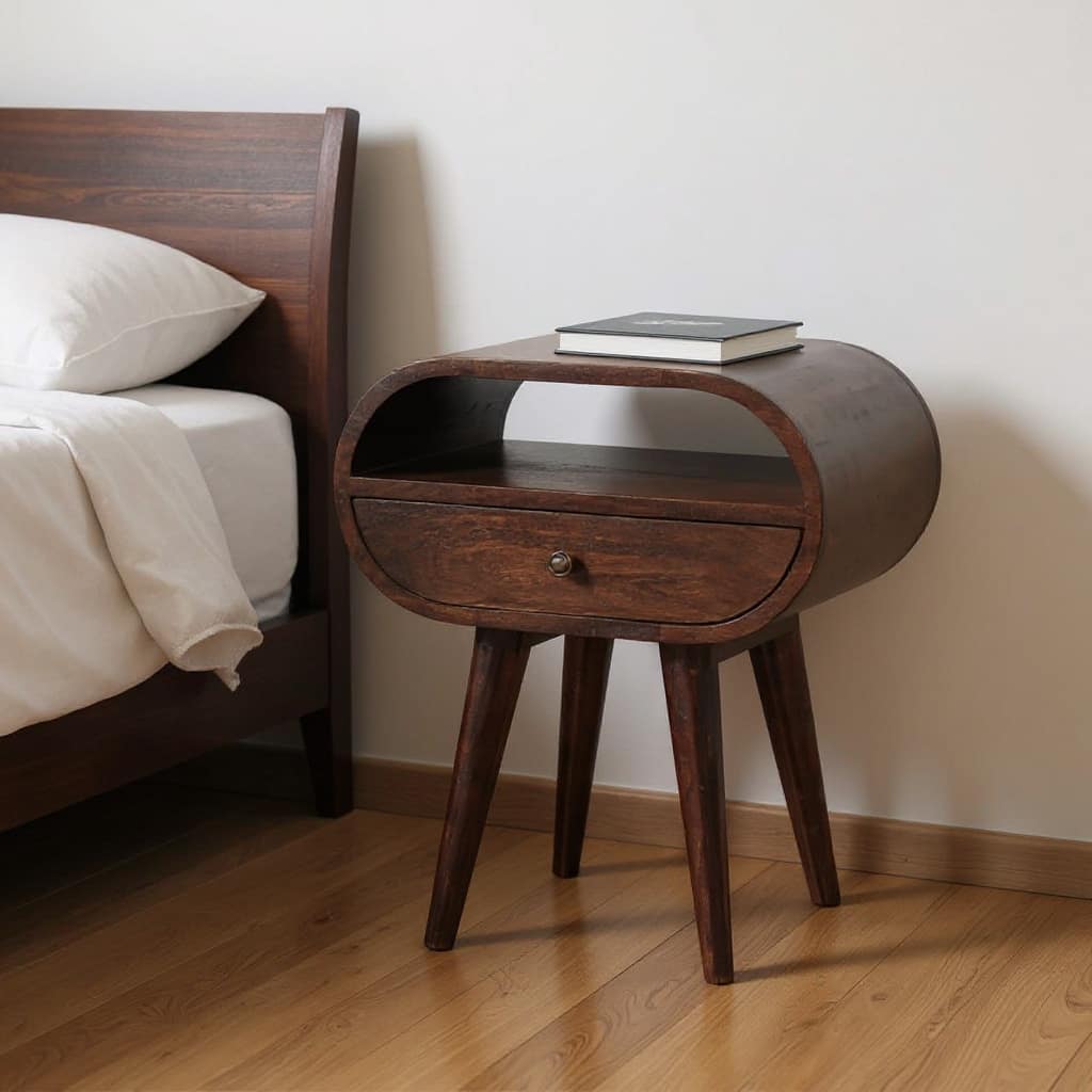 HomeRoots 21" Walnut Solid Wood Oval One Drawer Nightstand