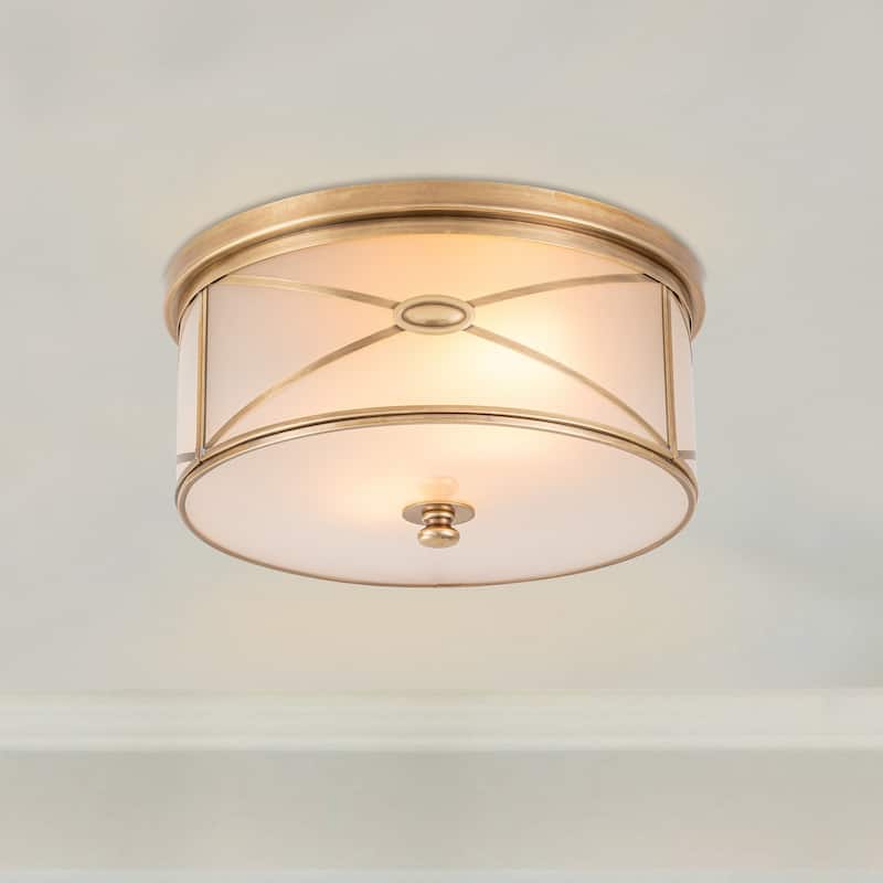 C Cattleya 2-Light Brass Flush Mount Ceiling Light with Frosted Glass - Brass