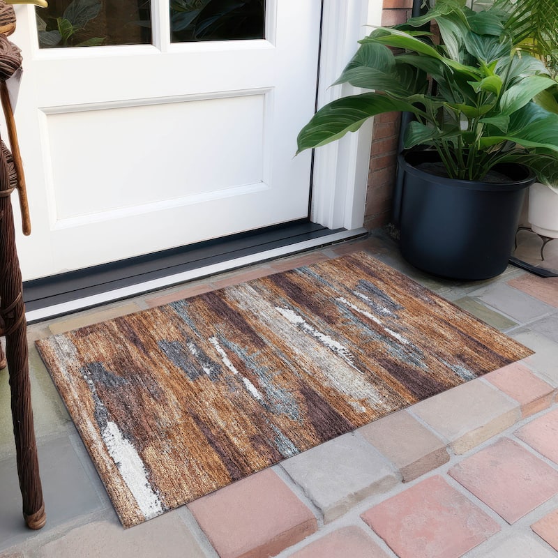 Machine Washable Indoor/ Outdoor Abstract Modern Chantille Rug - Copper - 1'8" x 2'6"
