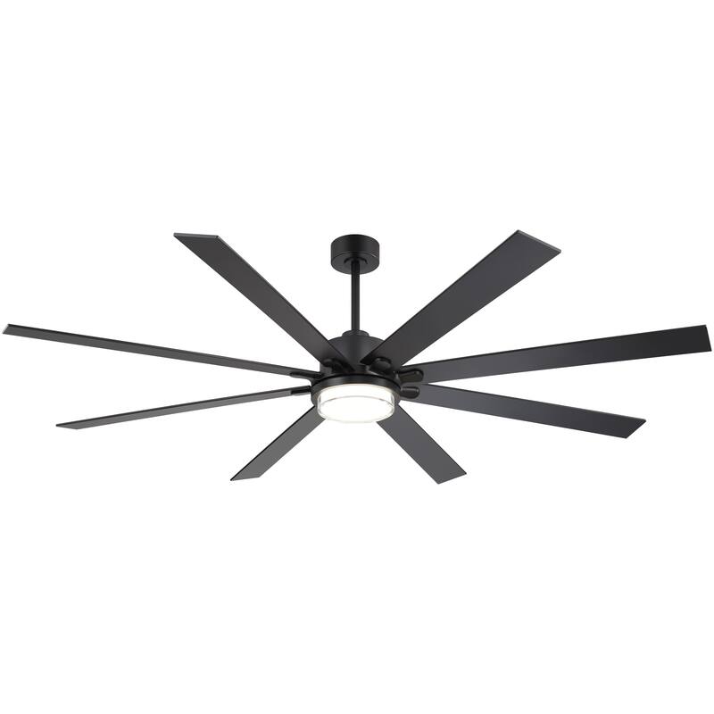 75"/80" Modern Matte Black Ceiling Fan with LED Light and Remote(8/10 Blades)