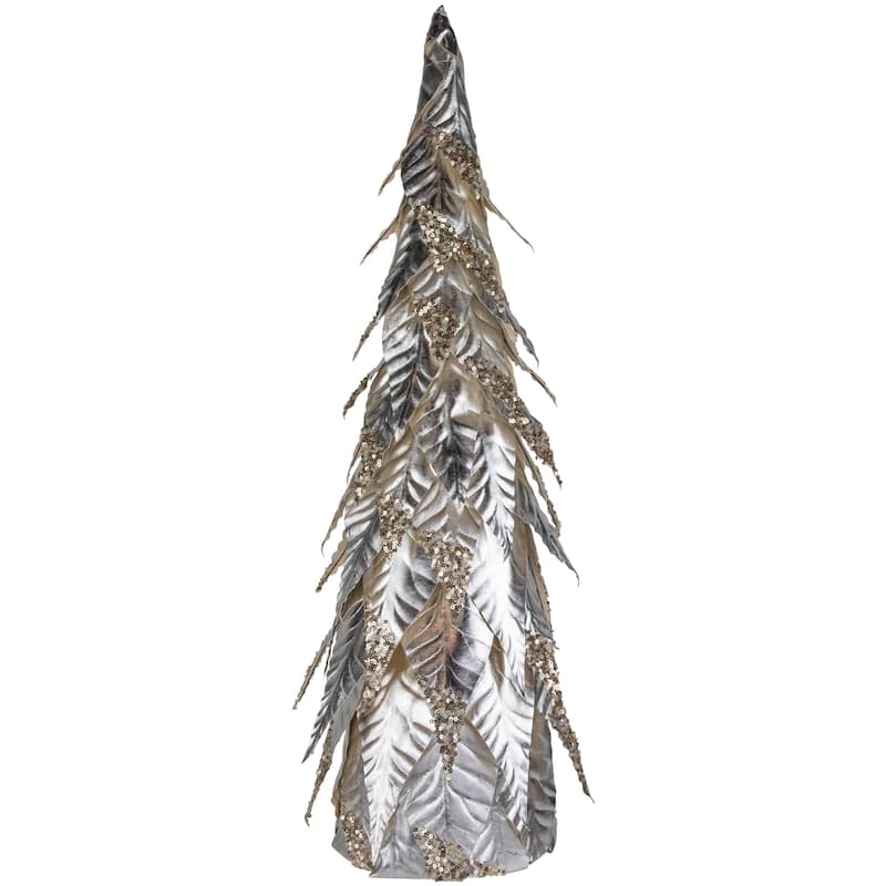 26" Platinum and Champagne Sequins Table-Top Layered Christmas Cone Tree