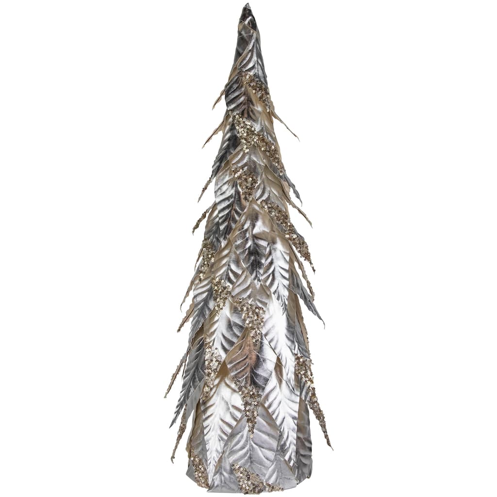 26" Platinum and Champagne Sequins Table-Top Layered Christmas Cone Tree