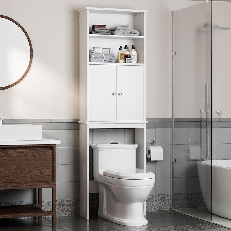 Over The Toilet Storage Cabinet,2 Open Shelves - 8.5"D x 23.6"W x 74.8"H