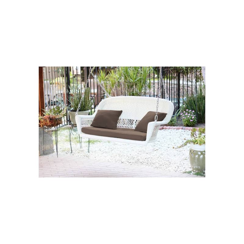 26 in. W White Cushion in Aluminum Frame Outdoor Porch Swing with CushionGuard and Stand