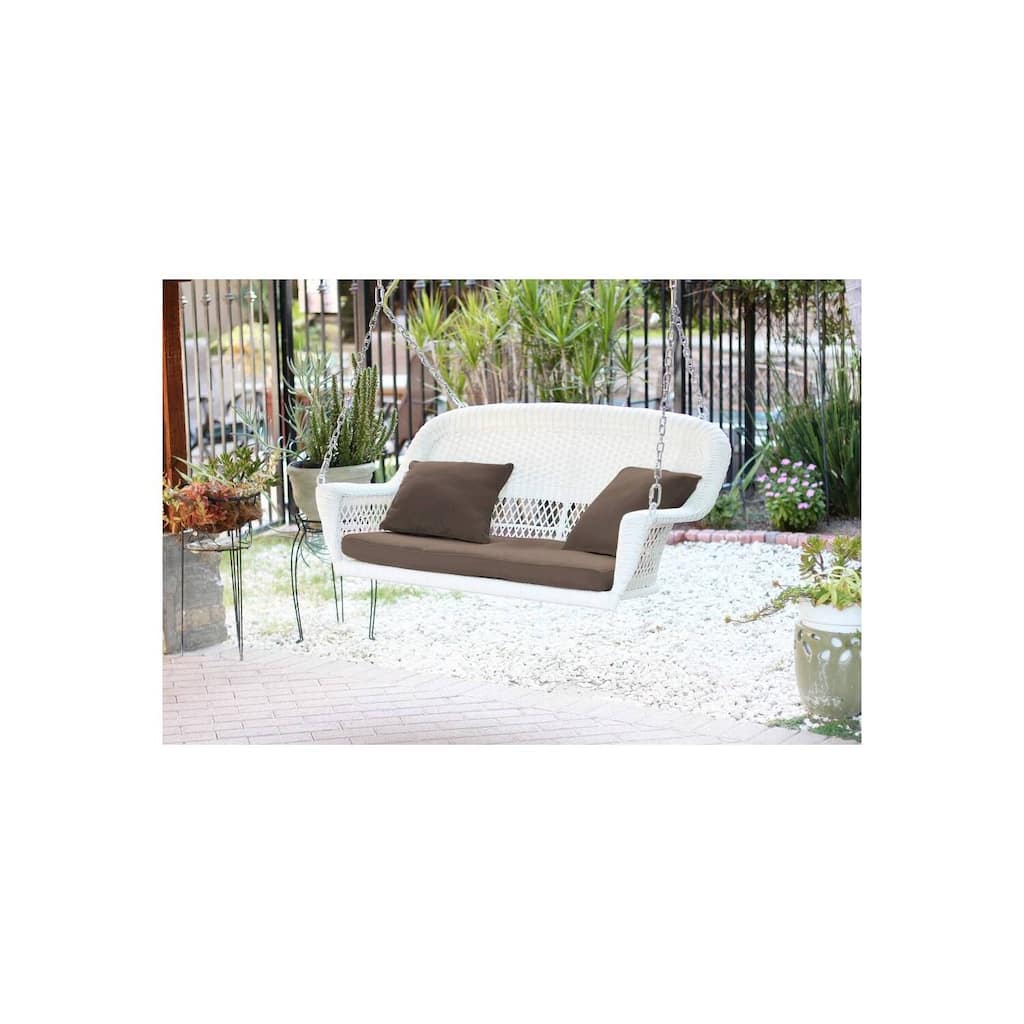 26 in. W White Cushion in Aluminum Frame Outdoor Porch Swing with CushionGuard and Stand